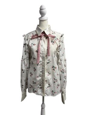 Dream Sister Jane Long Sleeve Button Up Floral Blouse Shirt White Small NEW NWT